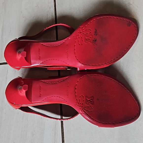 Louis Vuitton Red Patent Leather Logo Heels [size 37] - Picture 4 of 9
